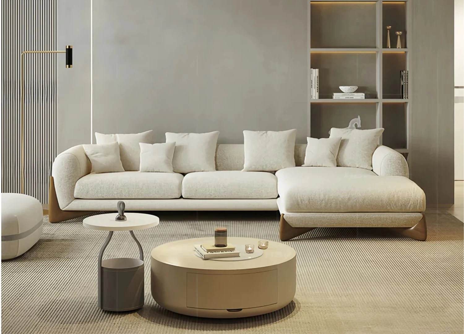 Καναπες γωνια SAVONA με ξυλινα ποδια και ιταλικο design, Γωνιακος καναπες αρκετα μεγαλος που γινεται καναπες κρεβατι, μοντερνος καναπες σε πολλα χρωματα με λευκο μπουκλε χρωμα και αμερικανικη καρυδια στα ποδια