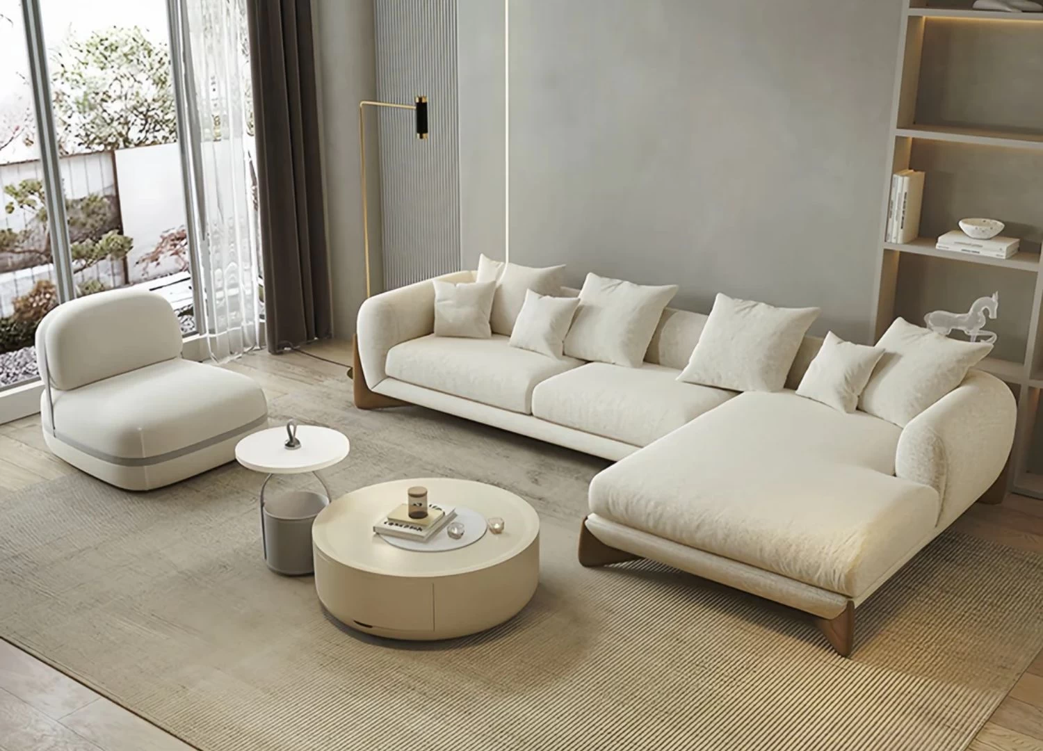 Καναπες γωνια SAVONA με ξυλινα ποδια και ιταλικο design, Γωνιακος καναπες αρκετα μεγαλος που γινεται καναπες κρεβατι, μοντερνος καναπες σε πολλα χρωματα με λευκο μπουκλε χρωμα και αμερικανικη καρυδια στα ποδια