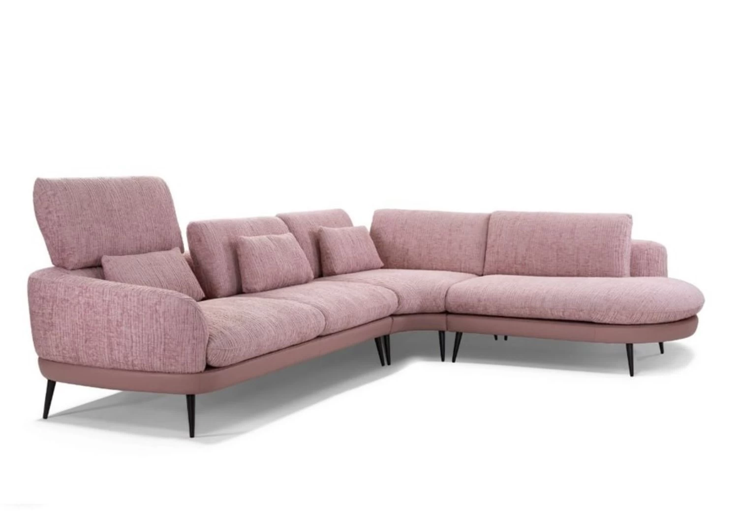 Ανακαλύψτε τον γωνιακό καναπέ Isabella με μοντέρνο design, ψηλά μεταλλικά πόδια και μηχανισμό ρύθμισης πλάτης για απόλυτη άνεση. 100% ιταλική κατασκευή, προσαρμόζεται στις ανάγκες σας!  Σε χρωμα ροζ με ροζ καφε μπαζα