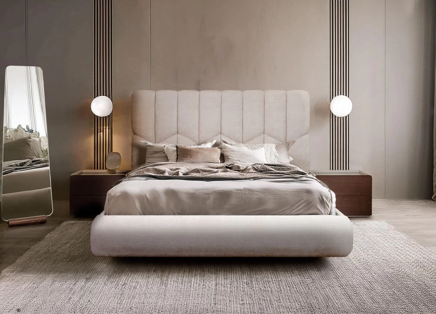 Το κρεβάτι ERMES συνδυάζει minimal design και πολυτελή άνεση, με ντυμένη κεφαλή, αφράτα μαξιλάρια και κομψή ξύλινη βάση. Ιδανικό για μια σύγχρονη και εκλεπτυσμένη κρεβατοκάμαρα. Σε χρωμα μπεζ, λευκο, καφε , μαυρο