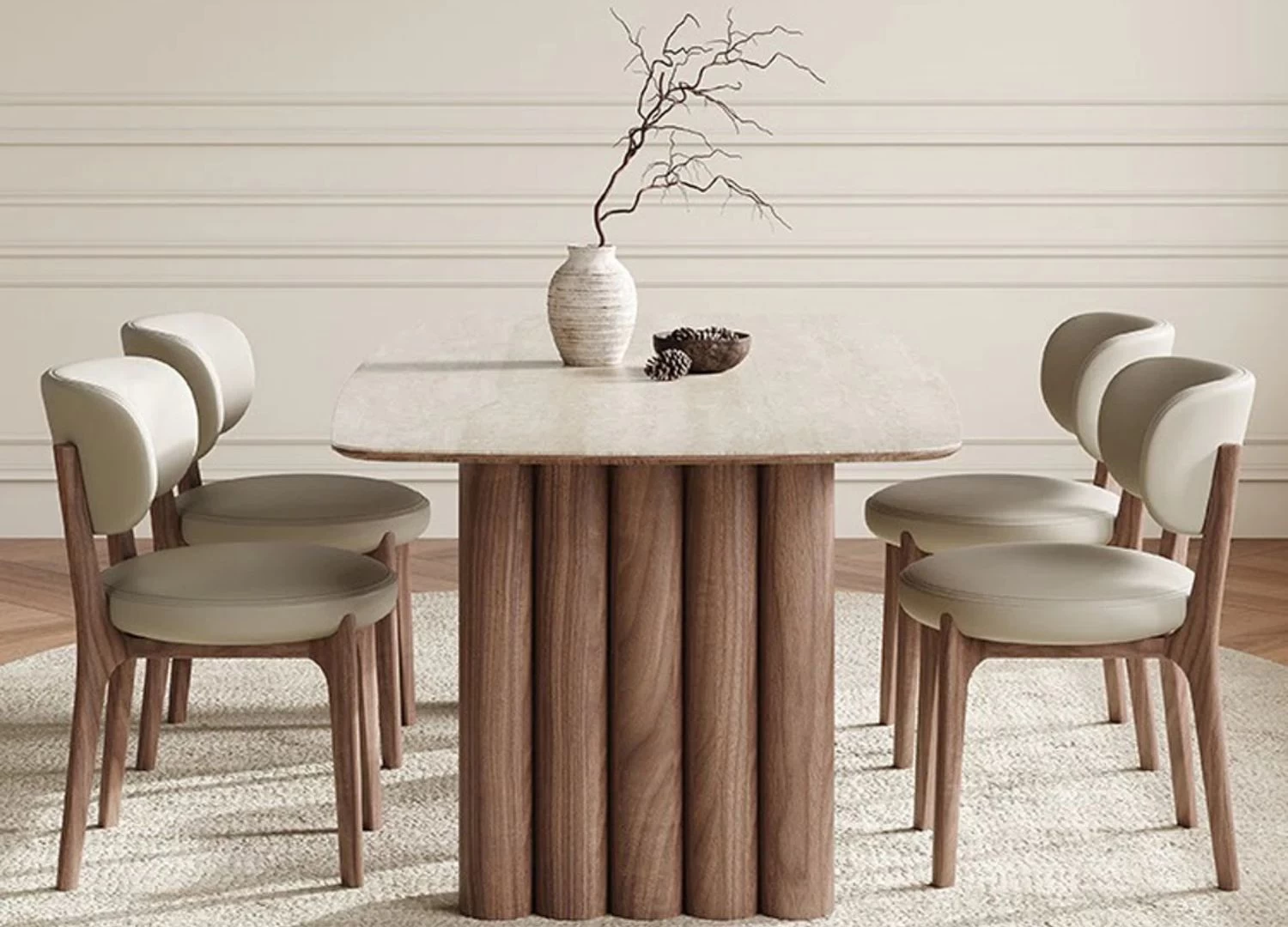 Τραπέζι τραπεζαρίας Cynthia με vintage design και επιφάνεια rock slab. Ιδανικό για χώρους που συνδυάζουν κλασική φινέτσα με μοντέρνα κομψότητα.