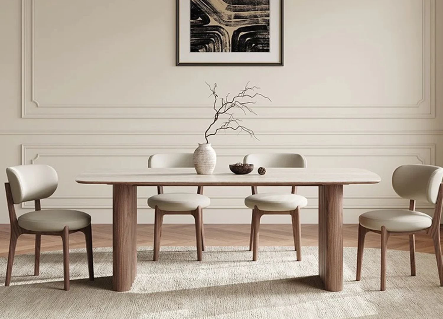 Τραπέζι τραπεζαρίας Cynthia με vintage design και επιφάνεια rock slab. Ιδανικό για χώρους που συνδυάζουν κλασική φινέτσα με μοντέρνα κομψότητα.
