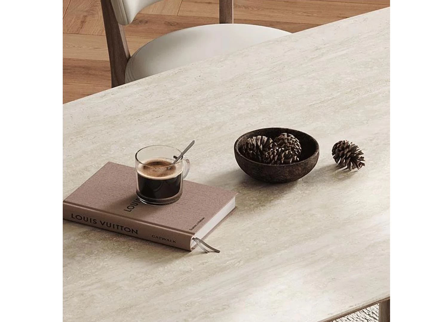 Τραπέζι τραπεζαρίας Cynthia με vintage design και επιφάνεια rock slab. Ιδανικό για χώρους που συνδυάζουν κλασική φινέτσα με μοντέρνα κομψότητα.