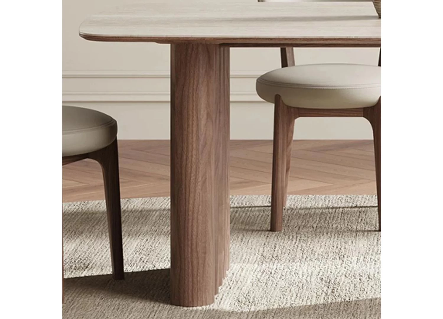 Τραπέζι τραπεζαρίας Cynthia με vintage design και επιφάνεια rock slab. Ιδανικό για χώρους που συνδυάζουν κλασική φινέτσα με μοντέρνα κομψότητα.