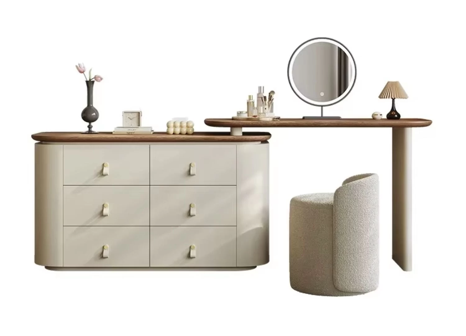 Κονσόλα FLORA Nordic Style με LED καθρέφτη, μοντέρνο design και πρακτικούς αποθηκευτικούς χώρους. Ιδανική για υπνοδωμάτιο, εύκολη στην τοποθέτηση, με κομψότητα 