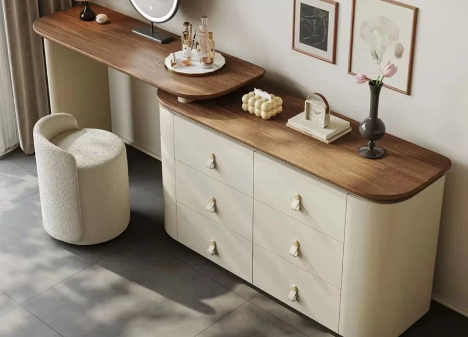 Κονσόλα FLORA Nordic Style με LED καθρέφτη, μοντέρνο design και πρακτικούς αποθηκευτικούς χώρους. Ιδανική για υπνοδωμάτιο, εύκολη στην τοποθέτηση, με κομψότητα 