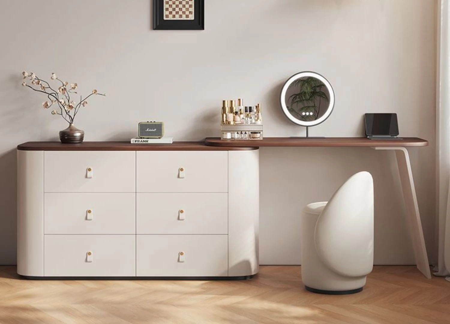 Κονσόλα FLORA Nordic Style με LED καθρέφτη, μοντέρνο design και πρακτικούς αποθηκευτικούς χώρους. Ιδανική για υπνοδωμάτιο, εύκολη στην τοποθέτηση, με κομψότητα 